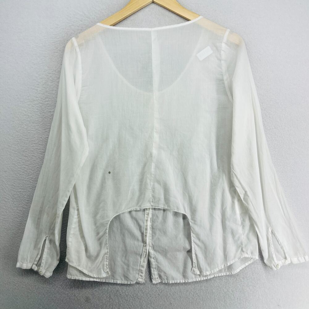 EILEEN FISHER Top M Organic Cotton Voile Smocked Button Up Long Sleeve White - Picture 2 of 13